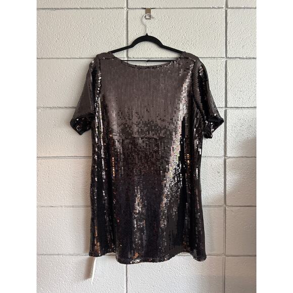 NWT Women's Abercrombie & Fitch Sequin Tee Shift Mini Dress in Black size XLP - Picture 3 of 5